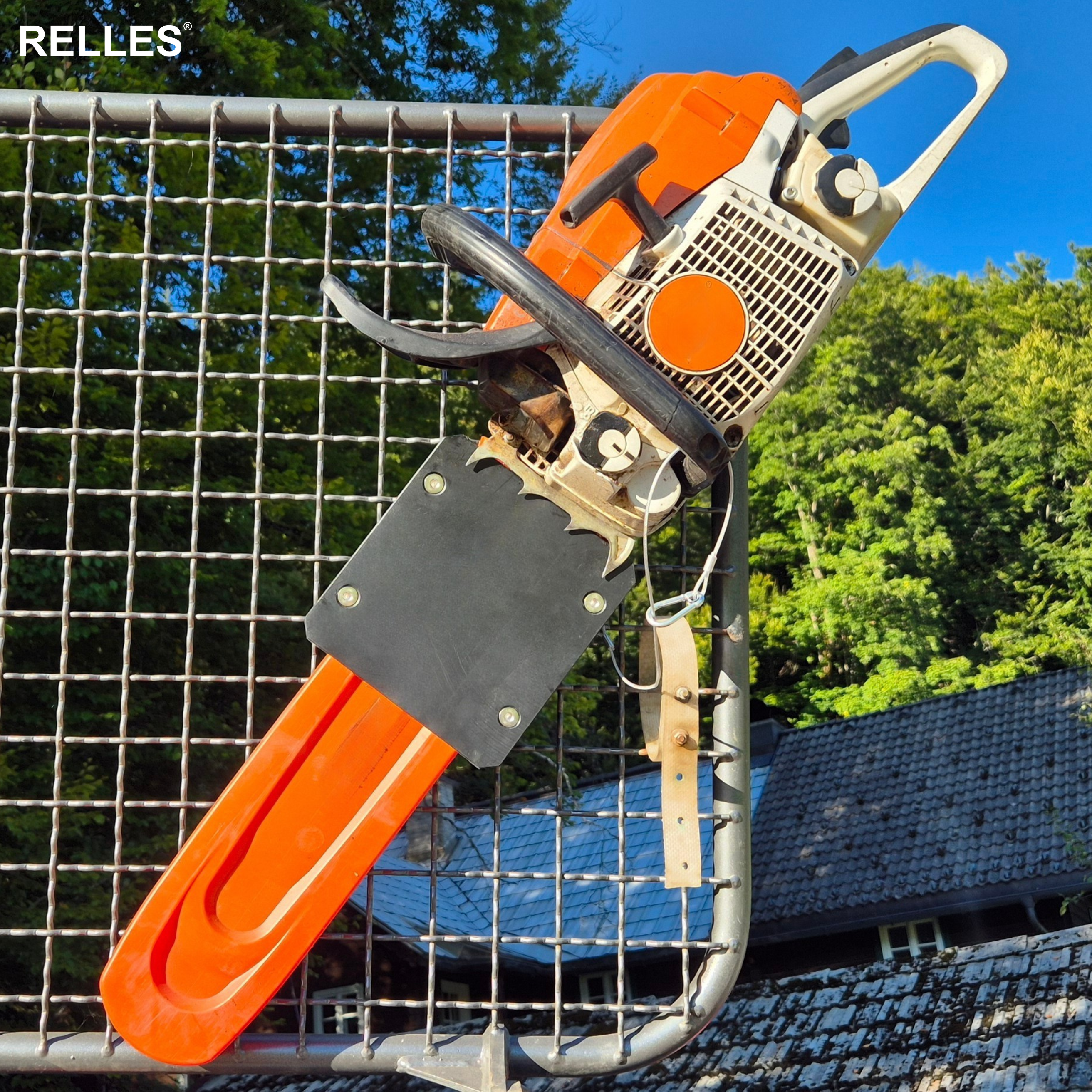 RELLES Motorsägenhalter, Kettensägenhalterung, Motorsägen Wandhalterung, Motorsägen Zubehör, Motorsägenhalterung, Halter für Traktor, Anhänger, Seilwinde, Kettensägenhalter, Forst Zubehör