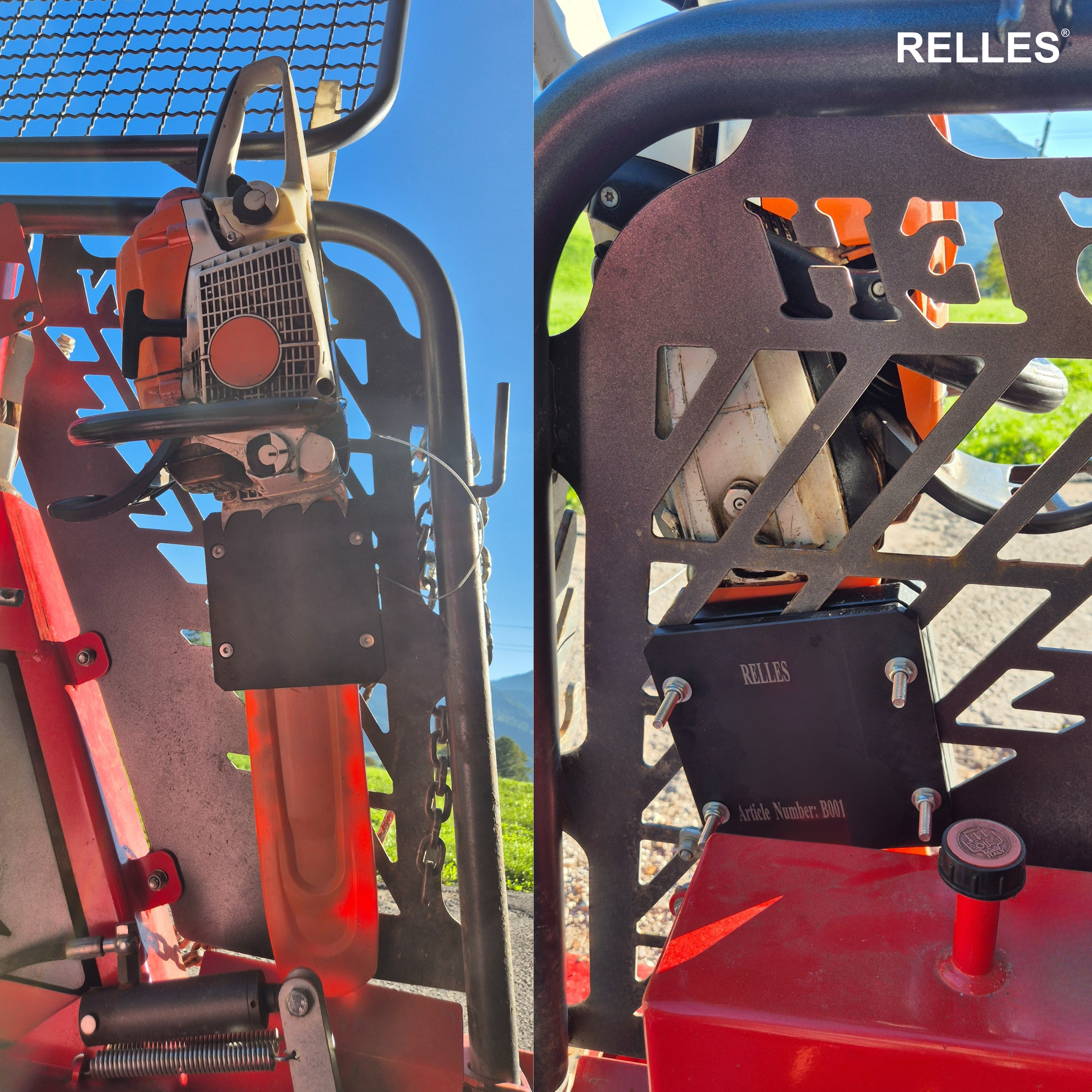 RELLES Motorsägenhalter, Kettensägenhalterung, Motorsägen Wandhalterung, Motorsägen Zubehör, Motorsägenhalterung, Halter für Traktor, Anhänger, Seilwinde, Kettensägenhalter, Forst Zubehör