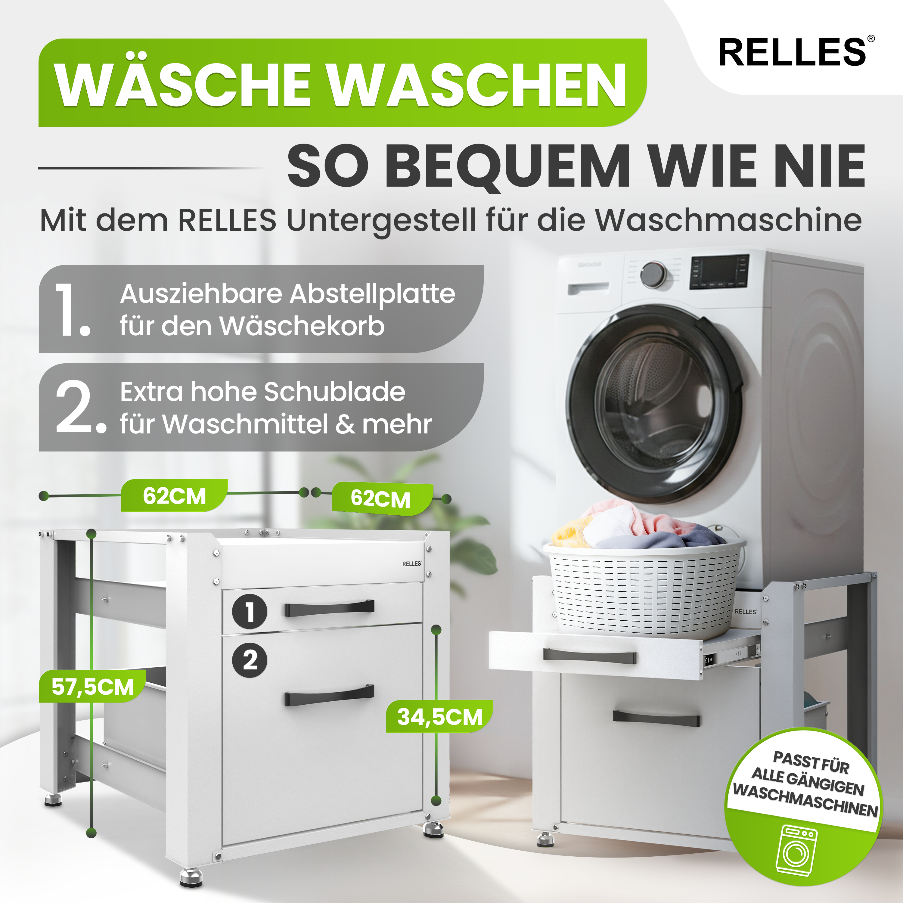 RELLES Untergestell mit Schublade und Ablage – Detailaufnahme