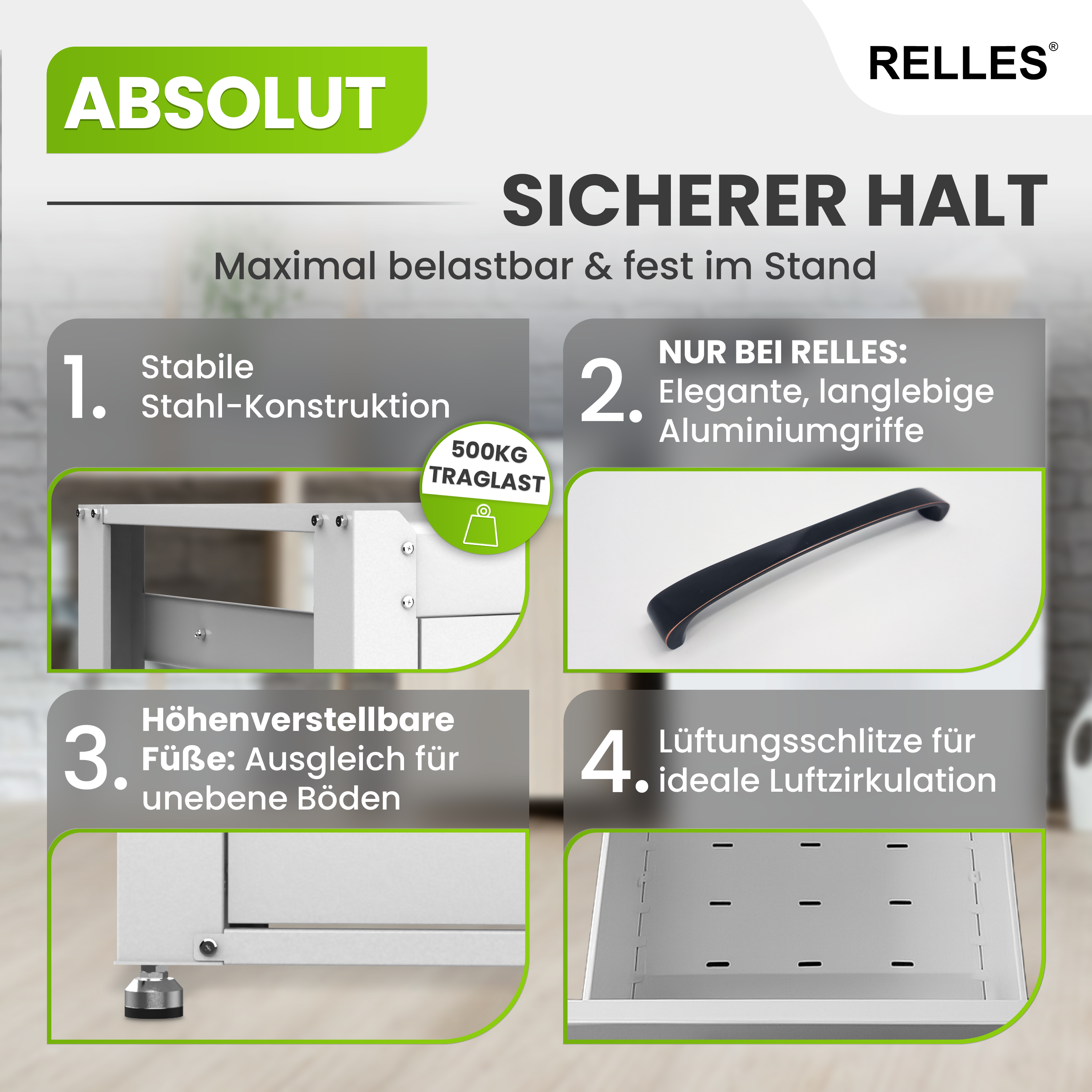 RELLES Untergestell mit Schublade und Ablage – Maße