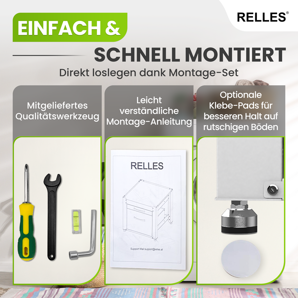 RELLES Untergestell mit Schublade und Ablage – Lieferumfang