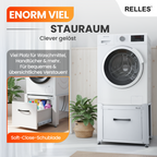 RELLES Waschmaschinen Untergestell mit Schublade, 500 kg Tragkraft, Unterbau aus Stahl, 62x62x50,5 cm (LxBxH), Podest für Waschmaschine und Trockner, Unter Schrank Erhöhung, Höhenverstellbare Füße