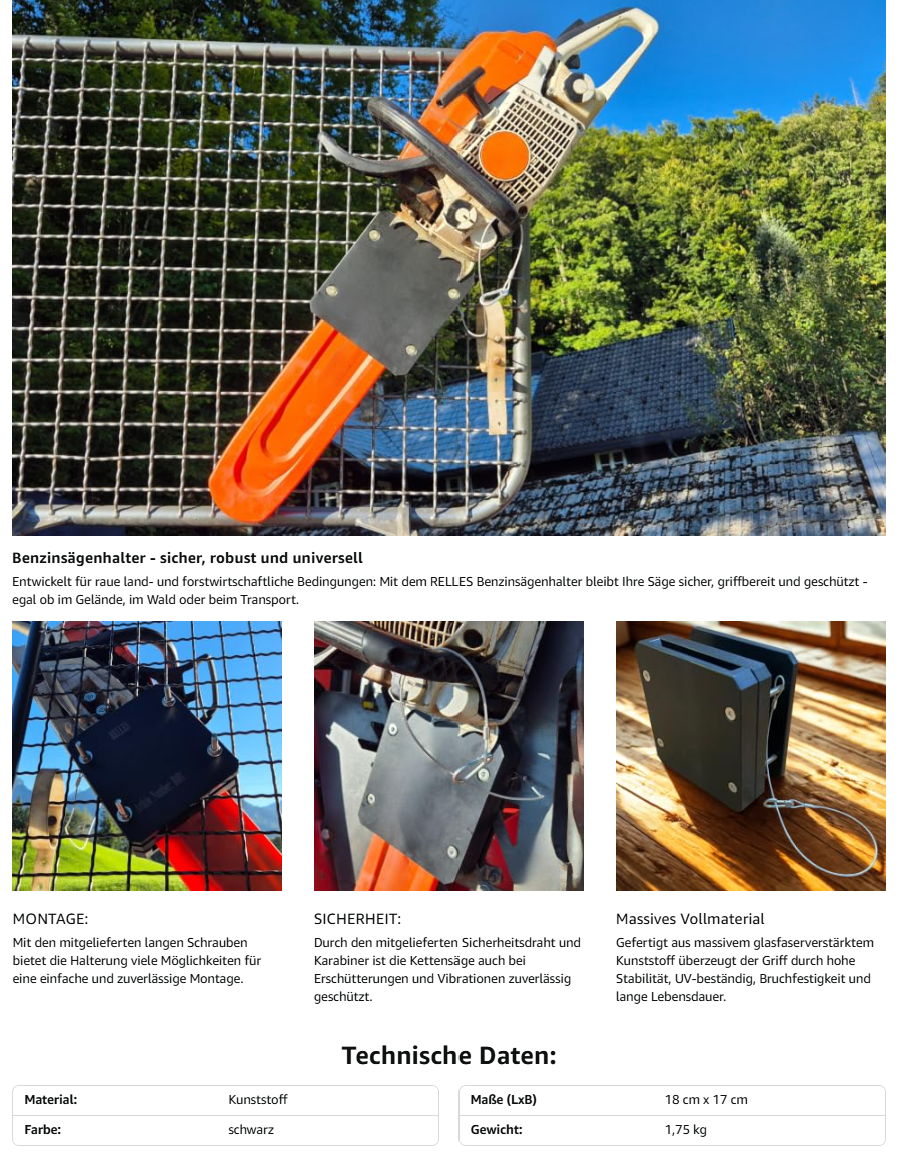 RELLES Motorsägenhalter, Kettensägenhalterung, Motorsägen Wandhalterung, Motorsägen Zubehör, Motorsägenhalterung, Halter für Traktor, Anhänger, Seilwinde, Kettensägenhalter, Forst Zubehör