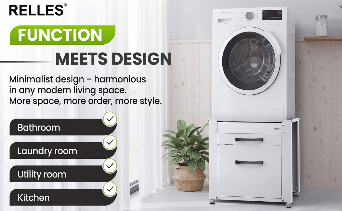 RELLES base frame A004 with washing machine and dryer in a minimalist design