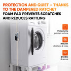 Foam pad on the strap protects the surface of the washing machine and reduces rattling